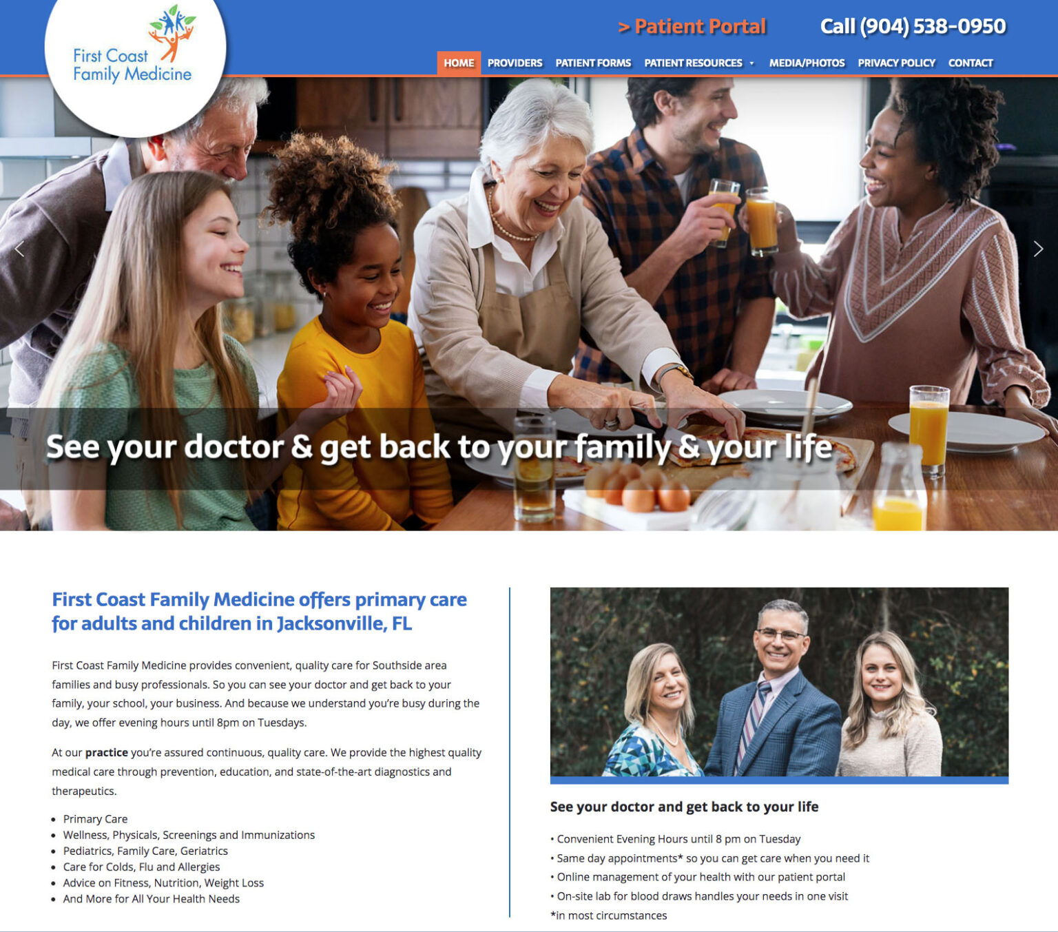 First Coast Family Medicine Website Portfolio x
