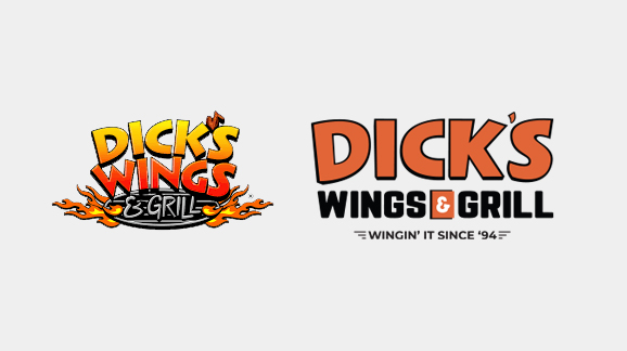dicks wings and grill logo comparison old new logo rebrand