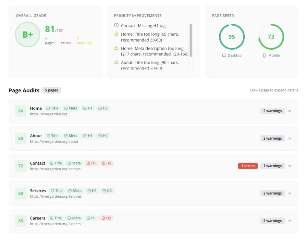 Fisher Website Audit Pro Results