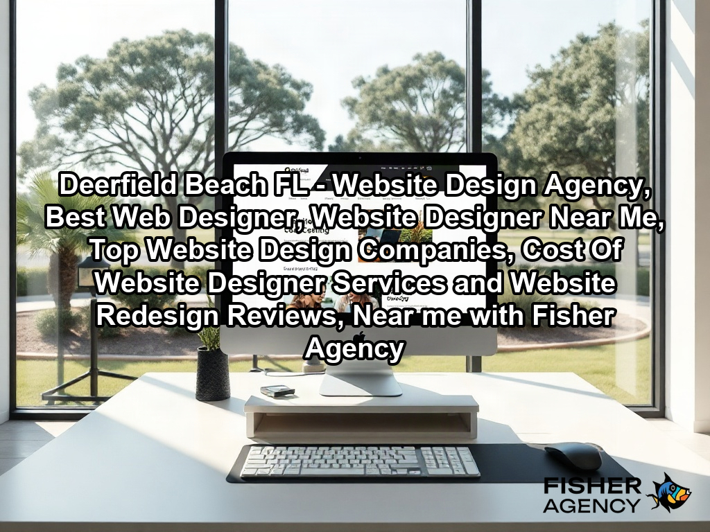 A sleek, modern creative studio office with large windows overlooking a manicured landscape of oak trees and native shrubs typical of a suburban US business park. A professional, high-end desktop computer displays a vibrant, fully functional, and visually sophisticated website interface, serving as the completed centerpiece of a well-organized, minimalist workstation bathed in soft afternoon natural light.