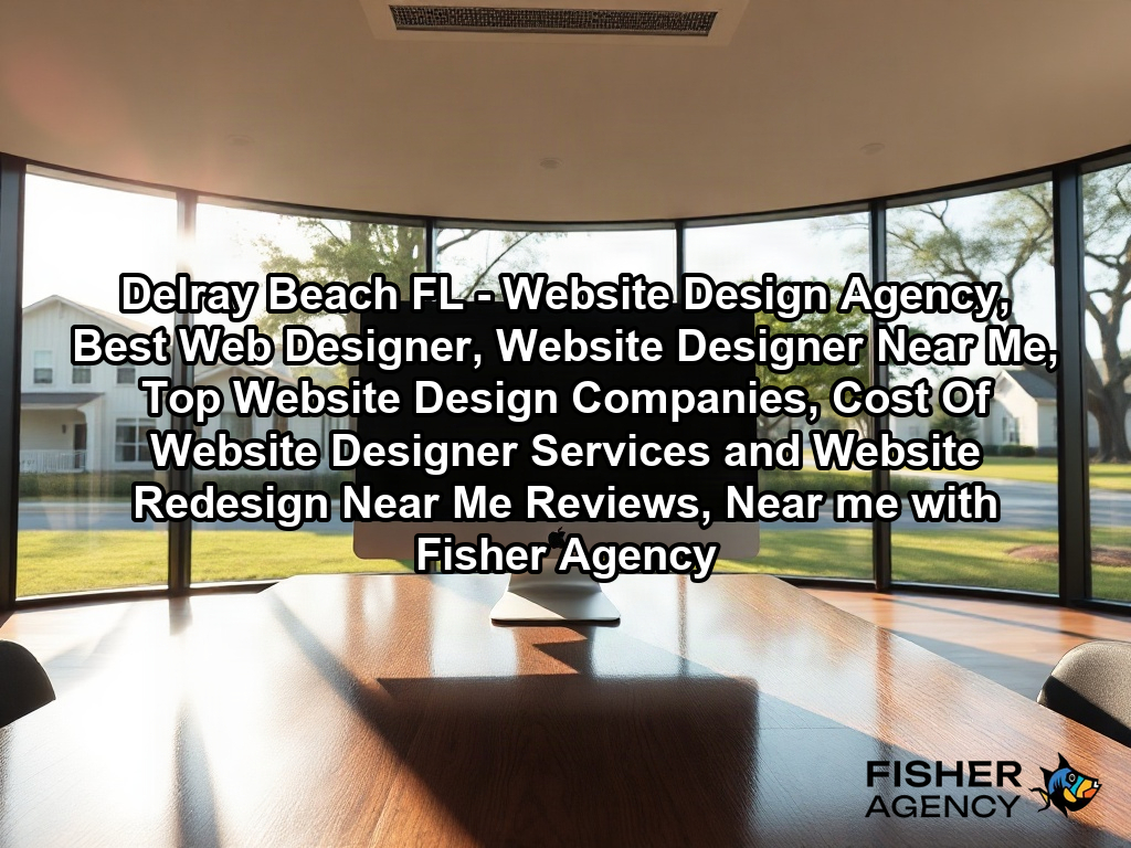 A sleek, modern creative office interior with floor-to-ceiling windows showing a bright, suburban professional district with manicured lawns and native oak trees. A high-end desktop computer displays a clean, responsive website interface on a large monitor, perfectly illuminated by soft, natural afternoon sunlight reflecting off a minimalist wood and glass desk.