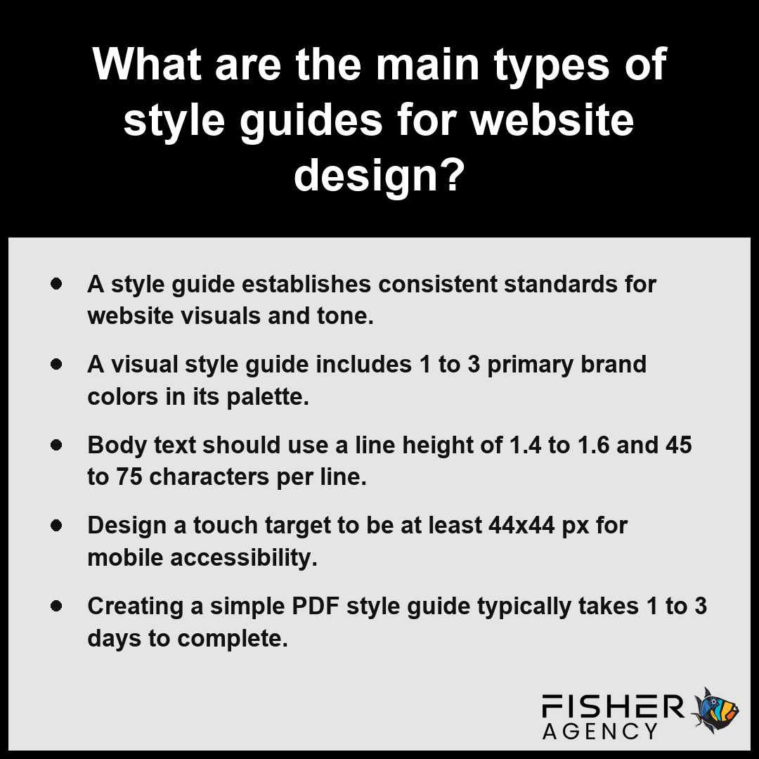 This summary card explains how a professional style guide establishes consistent standards for effective website design.