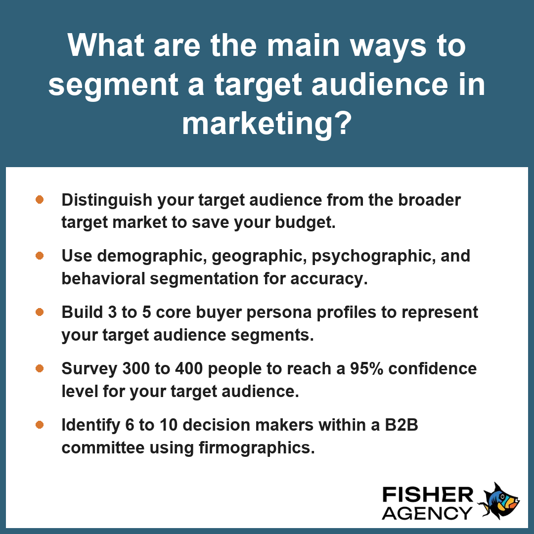This summary card outlines the primary methods for segmenting a target audience to improve your overall marketing strategy.